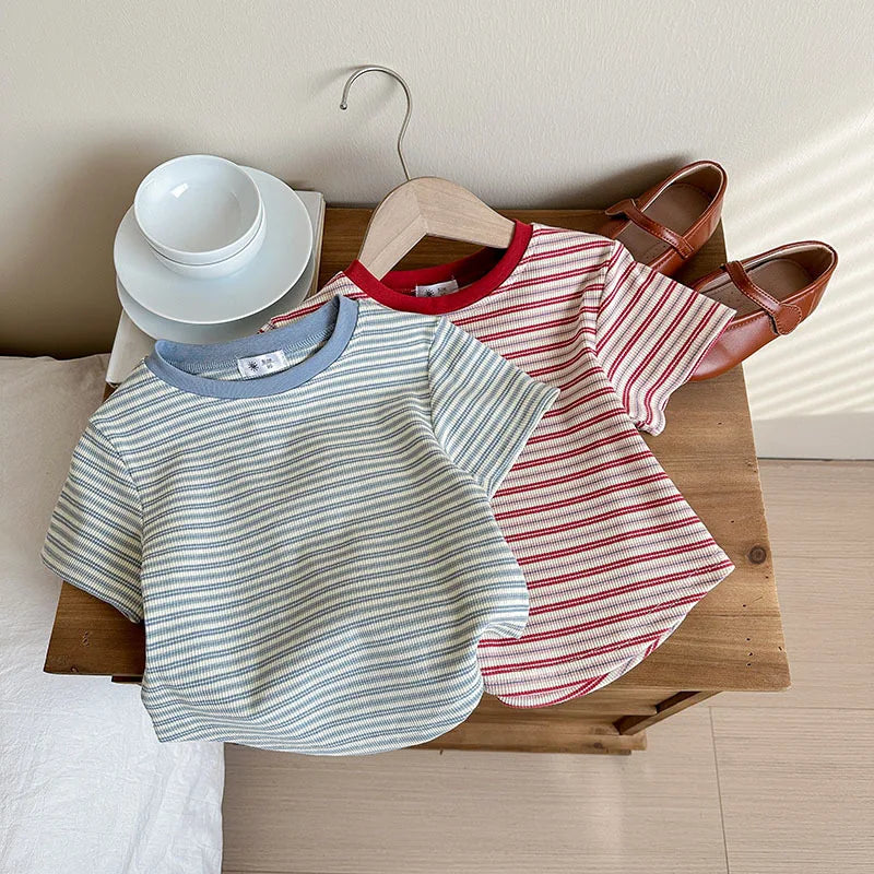 Children's Short Sleeve Boys Girls Summer New Striped T-shirt Baby Thin Bottoming Shirt Casual Wear