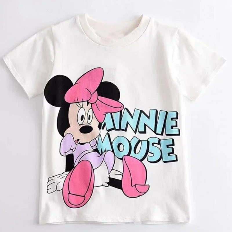 White TShirts Disney Summer New Costume Children Trendy Sports Casual Round Neck Pullover Shirt Boys Baby Print Short Sleeve Top