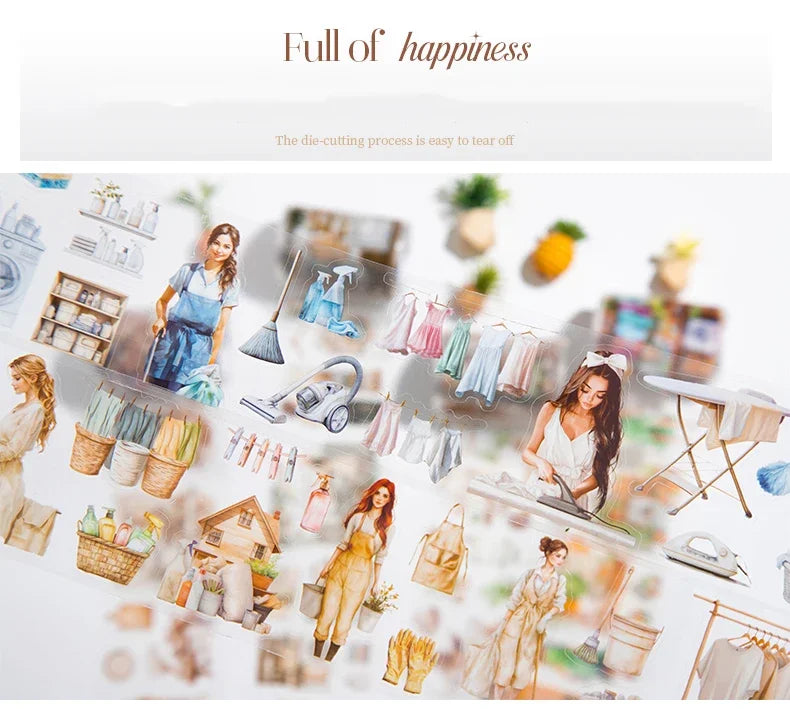 JIANWU 60mm*200cm Weekend Daily Series Vintage Character Life Landscaping Material Collage PET Tape Creative Journal Stationery