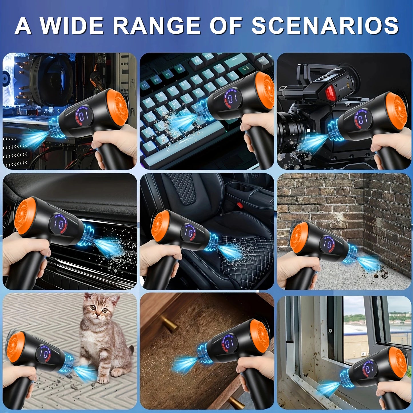 Portable Computer Cleaning Air Duster, Cordless Compressed Air Blower with LED Light for Computer Keyboard Cleaning