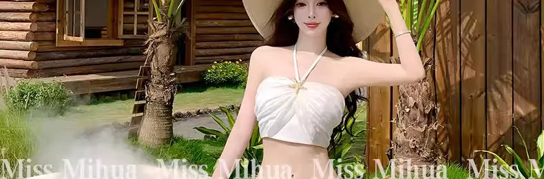 Swimsuit Women's High-end New Water Tone Sexy Pure Desire Bikini Three Piece Set Beach Vacation Hot Spring Neck Hanging Swimsuit