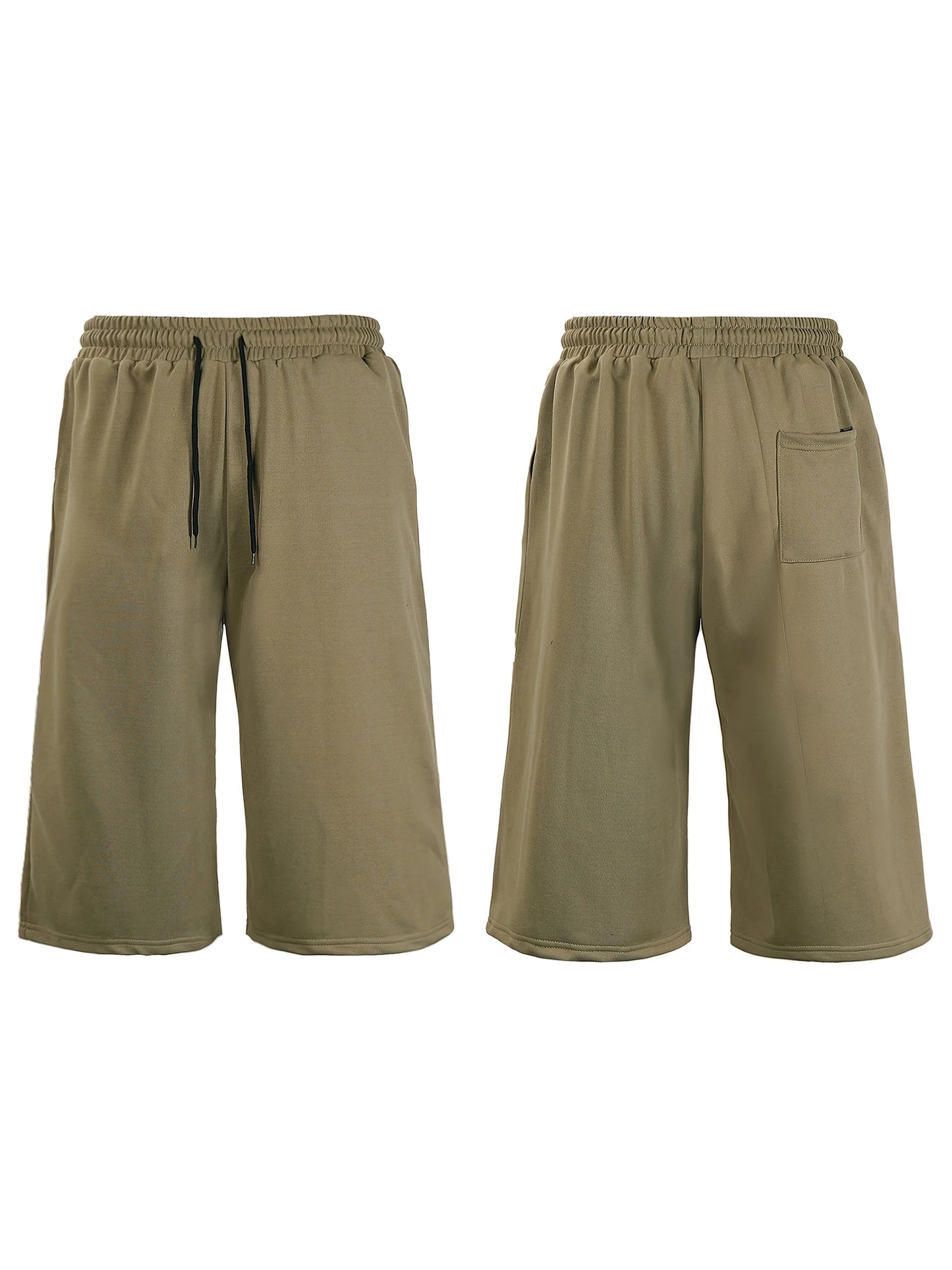 Men's Wide Leg Capri Pants Solid Color Casual 3/4 Length Drawstring Waist Sweatpants with Pockets for Sports, Gym