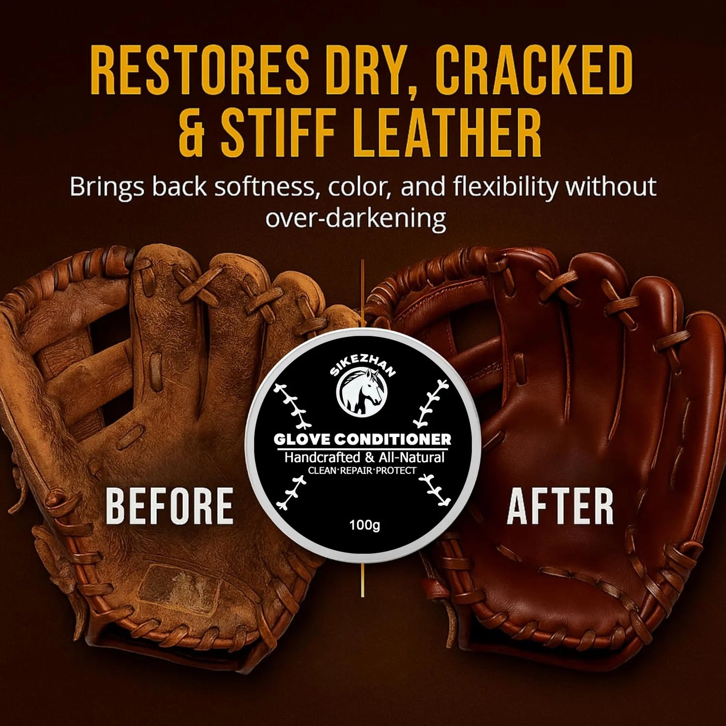Baseball Glove Conditioner – All Natural Leather Cleaner and Conditioner To Soften, Restore, Repair and Protect Baseball Gloves
