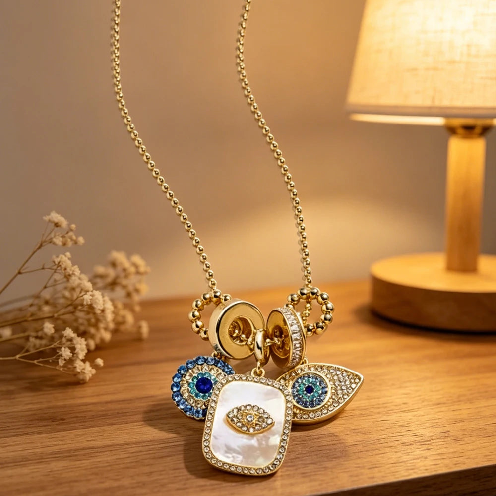 Evil Eye Charm Necklace 18K Gold Plated Stainless Steel Pendant For Women DIY Handmade Christmas Jewelry Gift For Women