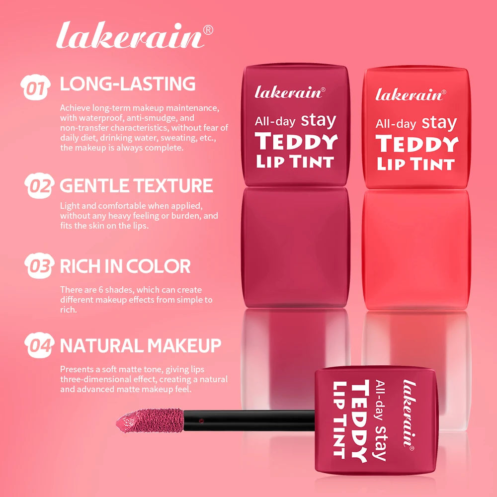 6pcs/set Teddy Velvet Non-stick Cup Lip Glaze Matte Lipstick Waterproof Longlasting Color Liquid Silky Saturation High Lip Gloss