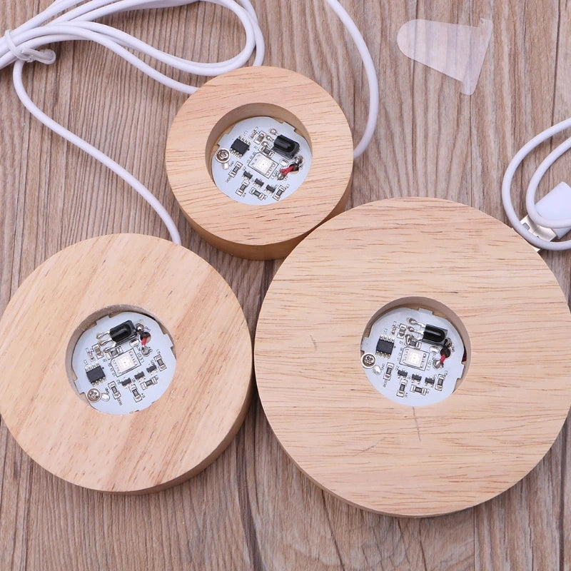DIY Round LED Base Vase Light with Remote Control Resin Display Wood Lighted Base Stand 12 Colors RGB Adjustable Light Drop Ship