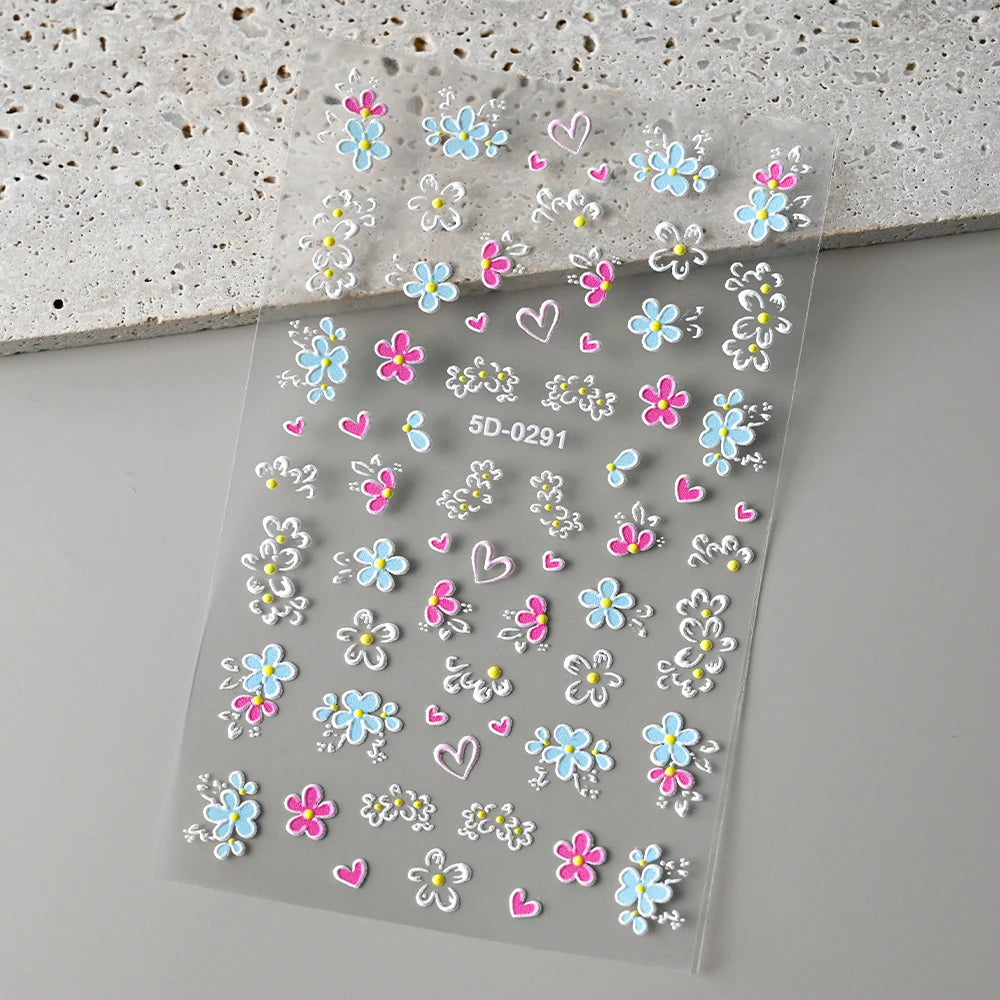 1Pc 3D Lavendar Flowers Stickers for Nails Spring Sakura Floral Leaves Self-Adhesive Sliders Decals Art Manicure for Decoration