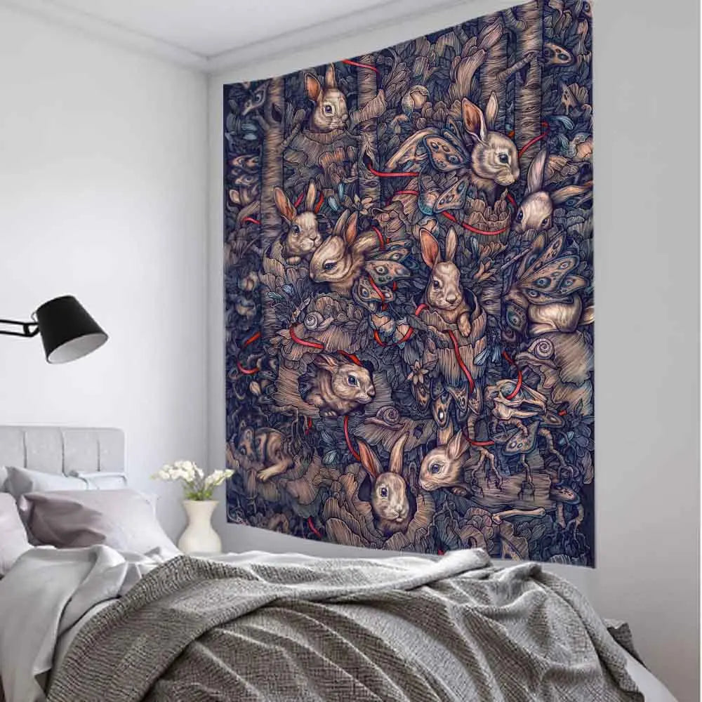 Psychedelic Animals Tapestry Wall Hanging Retro Tropical Plants Background Cloth Boho Hippie Kawaii Home Decor Yoga Mat Sheets