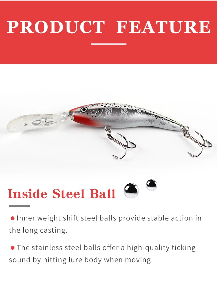 FM33 Deep Tail Dancer Hard Bait 75mm 10g  90mm 14.3g 105mm 23g Deep Diving Minnow Lure Wobbler Bass Pike