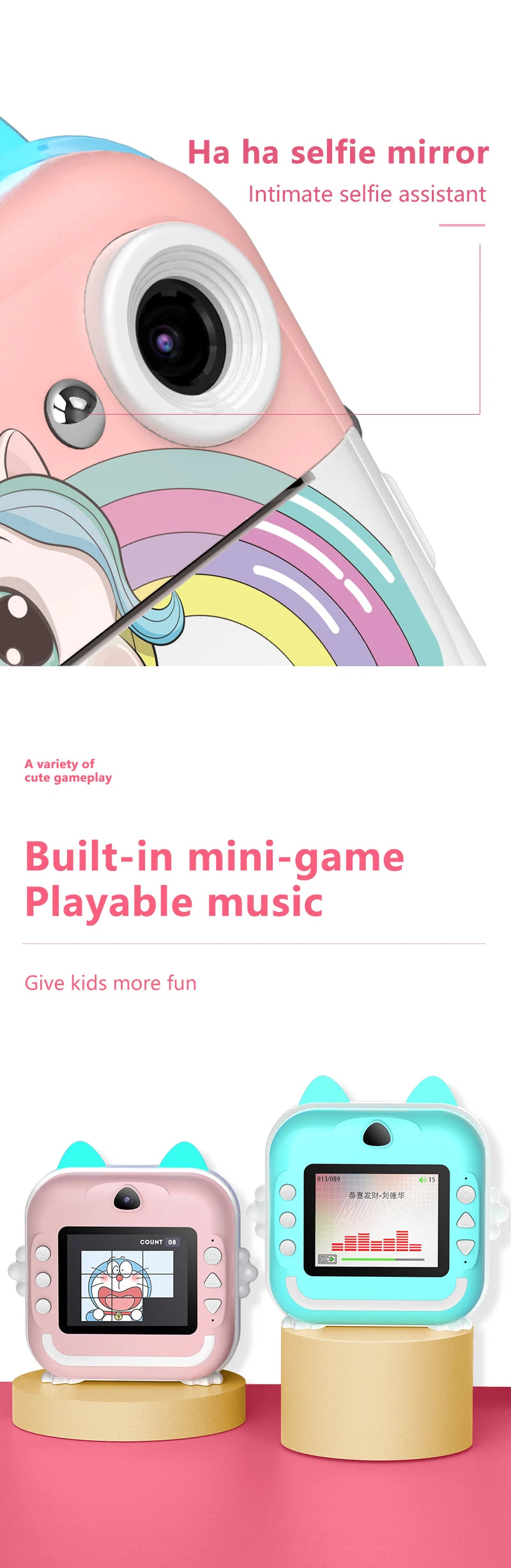 Print Camera for Kids Bluetooth Wireless Inkless Instant Print Connected APP Take Photo Video Record Camera Boys Girls Gift Toys