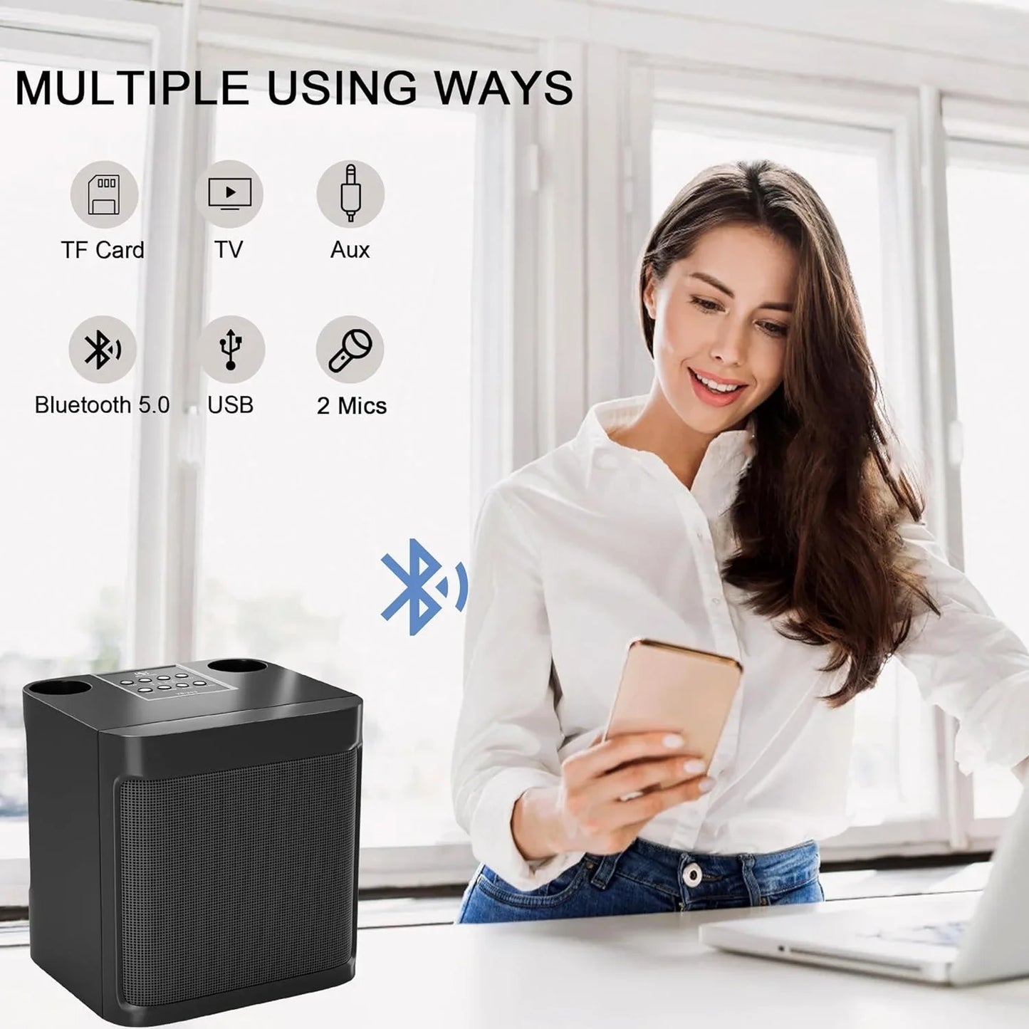 Karaoke Machine for Adults, Portable Bluetooth Speaker with 2 Wireless Microphones, Portable PA System for Big Party, Outdoor