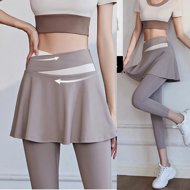 Aiithuug Tennis Skorts Cross-waist Skirted Legging Yoga Legging with Skirts Tennis Leggings Soft Stretchy Tennis Dresses Running