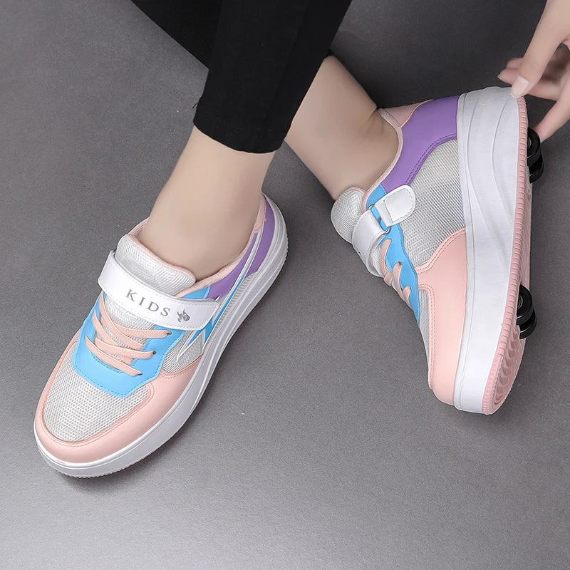 Children's walking shoes Girls 2025 new breathable roller skates boys primary school four wheel roller shoes can walk and slide