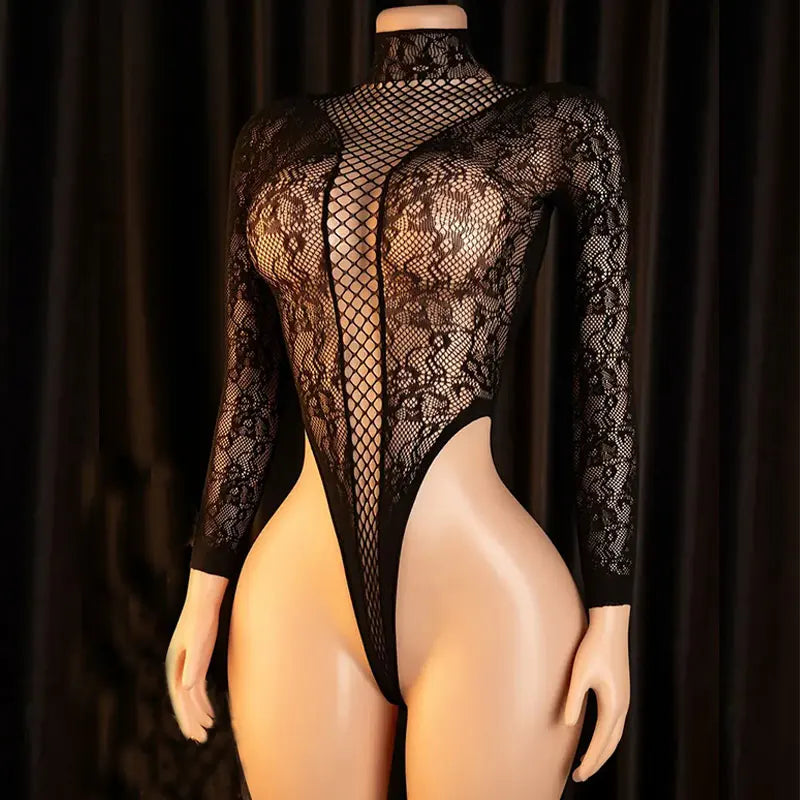 Sexy Beach Cover Up Tops For Woman Crew Neck Large Backless Curve Underwear Hollow Out Bodycon Body Suit Sheer Summer Swimwear
