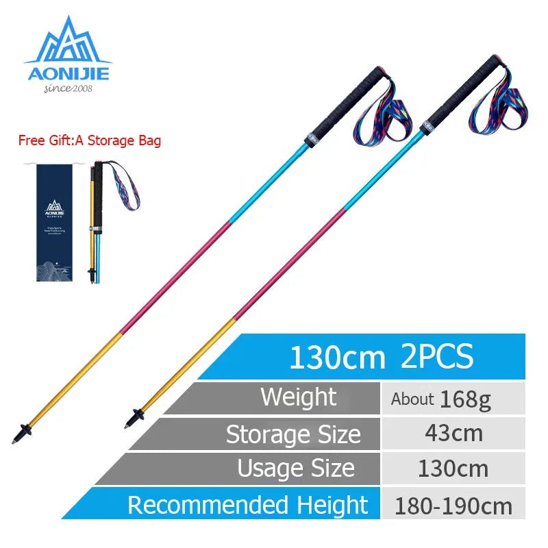 AONIJIE 2pcs Trekking Poles Folding Walking Stick Quick Lock Hiking Cane Carbon Fibers Adjustable Ultralight Walking Pole