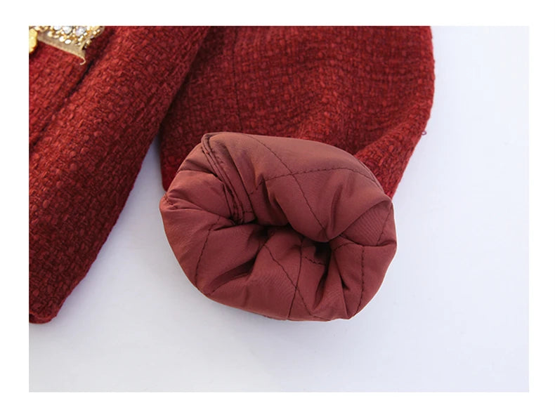 design winter teen girl clothes set beaded round neck jacket+Pleated skirt 2pcs Christma junior children outfit kids suit 4-14