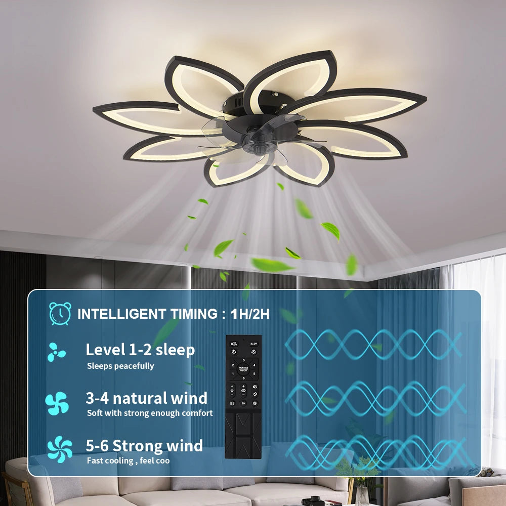 Modern Dining Table LED Lamp Ceiling Fan Light Invisible Blade Restaurant Bedroom Fan Lamp Remote Ventilator Home Lighting