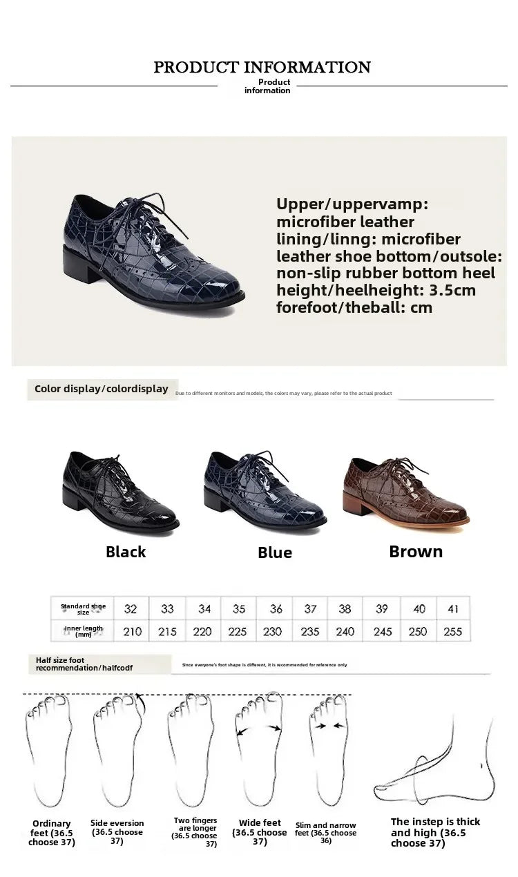 2025 Women Shoes Spring New Fashion Round Toe Lace Up Retro Single Shoe for Office Party Walk Thick Low Heeled big Size 48 775-1