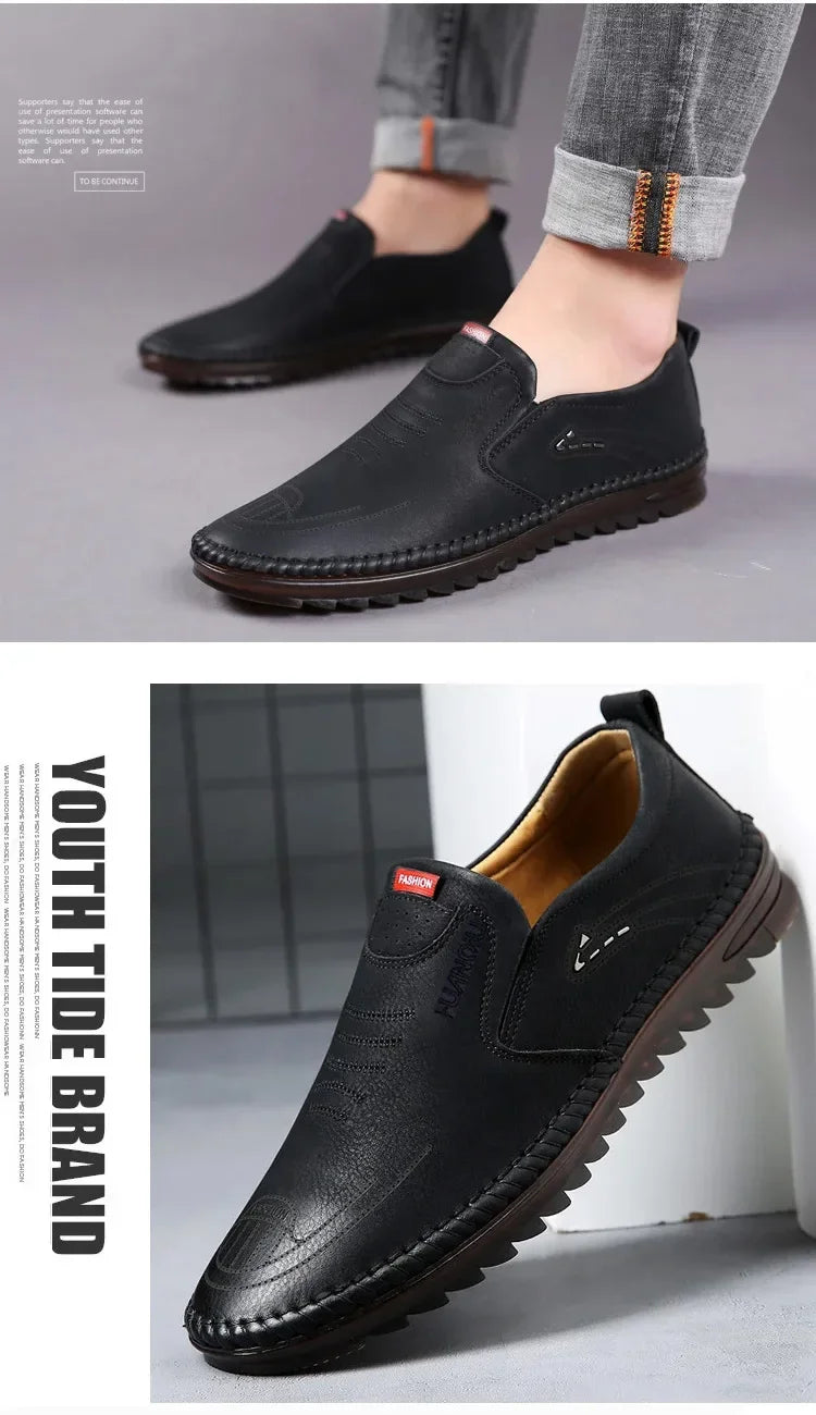 Men's Leather Shoes Casual Shoes Slip On Soft Leather Soft Sole Breathable Shoes Fashionable Textured Soft Leather-Shoes