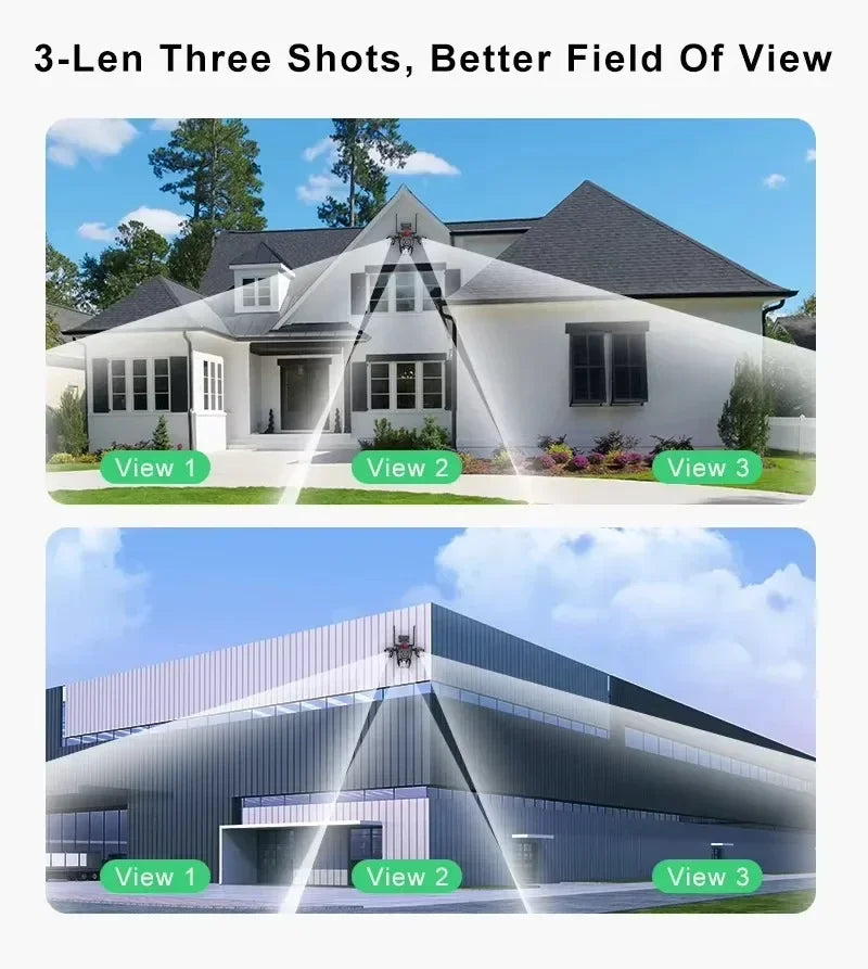 15MP Wifi Security Monitor Cameras PTZ Outdoor Waterproof Three Lens Three Screens Camera 10X Zoom Human Detection Wireless Cam