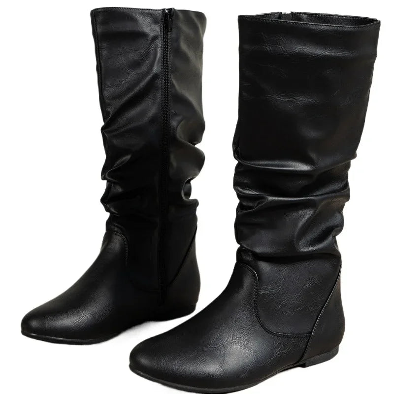 Ladies Shoes 2025 Brand Mid-Calf Women's Boots Fashion Pleated Modern Boots Women Winter Plus Size Best Seller Shoes for Women