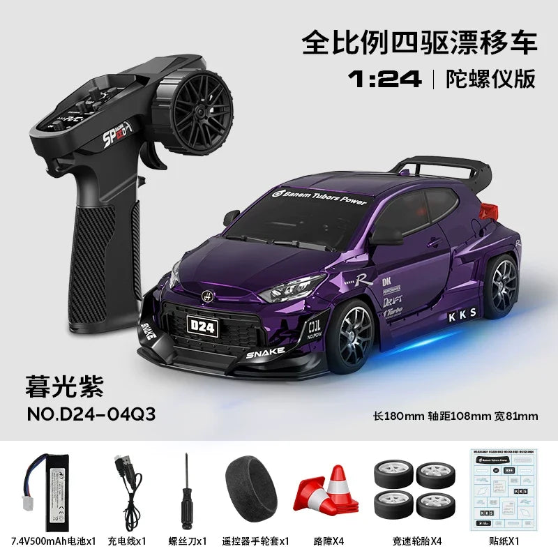 Hongxing 1 24 RC 4WD High Speed Drift Car Full Scale Gyroscope With Lithium Battery 2 Sets Of Wheels Independent Shock Absorber