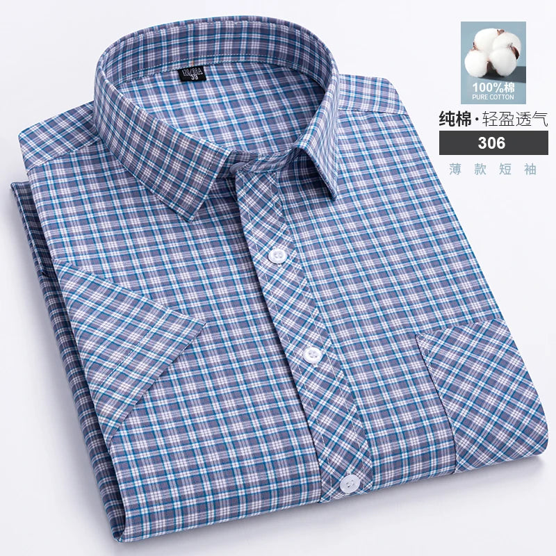 Short Sleeve Shirts For Man Summer England Preppy Classic Checked Clothing New Fashion Plaid Cotton Businessman Casual Shirts