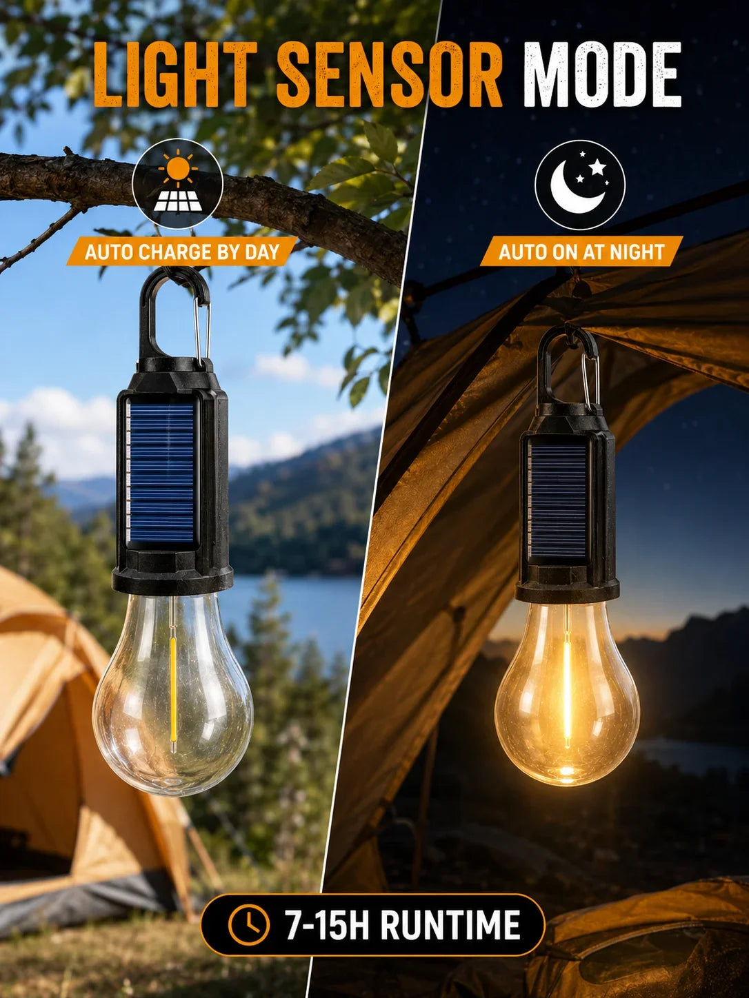 Solar Camping Light Bulb USB Rechargeable Hanging Tent Lamp Waterproof Portable Outdoor Lantern for Camping BBQ Garden Decor