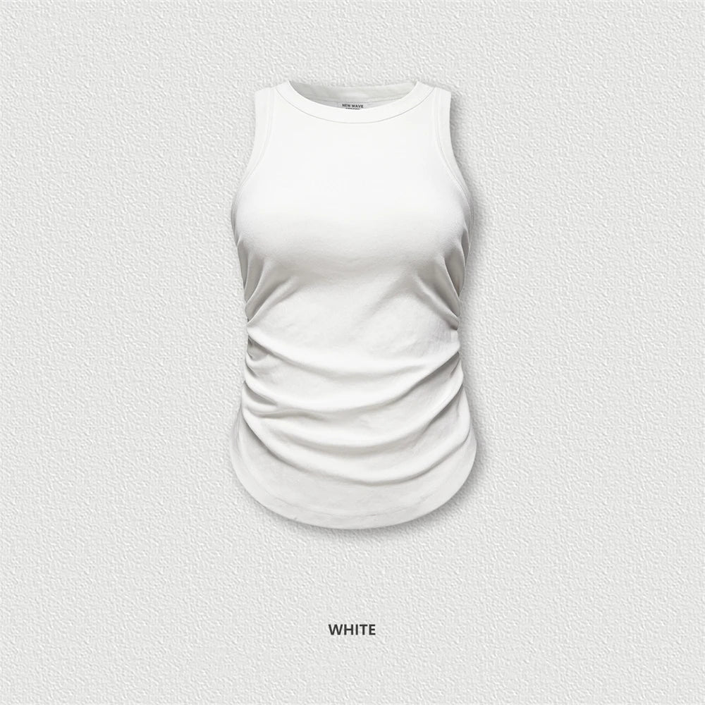 ZODF Women 2025 Hotsweet Girls Washed Cotton Tank Tops Female 315gsm Slim Pleated Arc Hem Camisole TEE Brand Tops HY0574