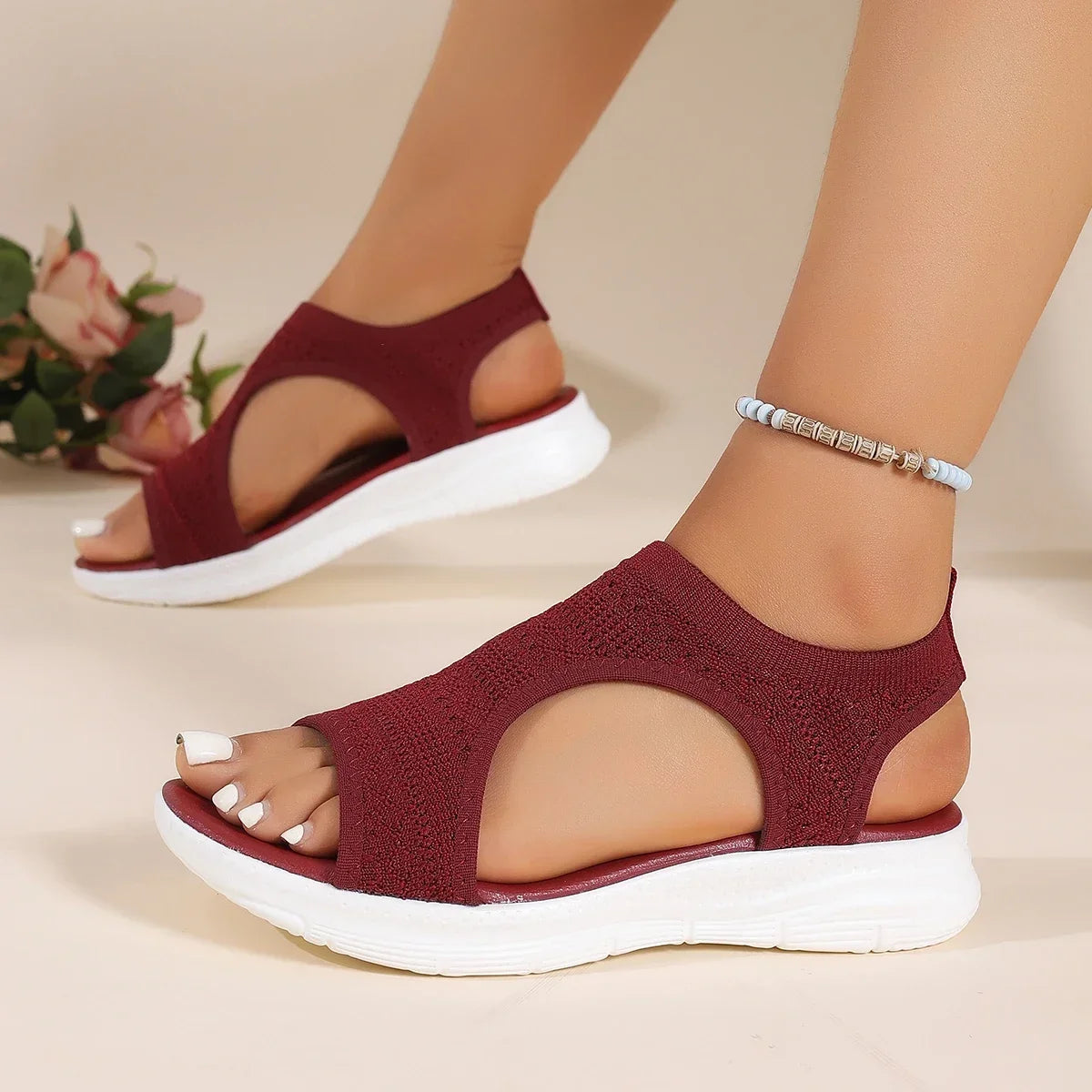 Women's Shoes 2026 Summer Comfortable Casual Sports Sandals Women's Beach Wedge Sandals Women's Mesh Knitted Roman Sandals