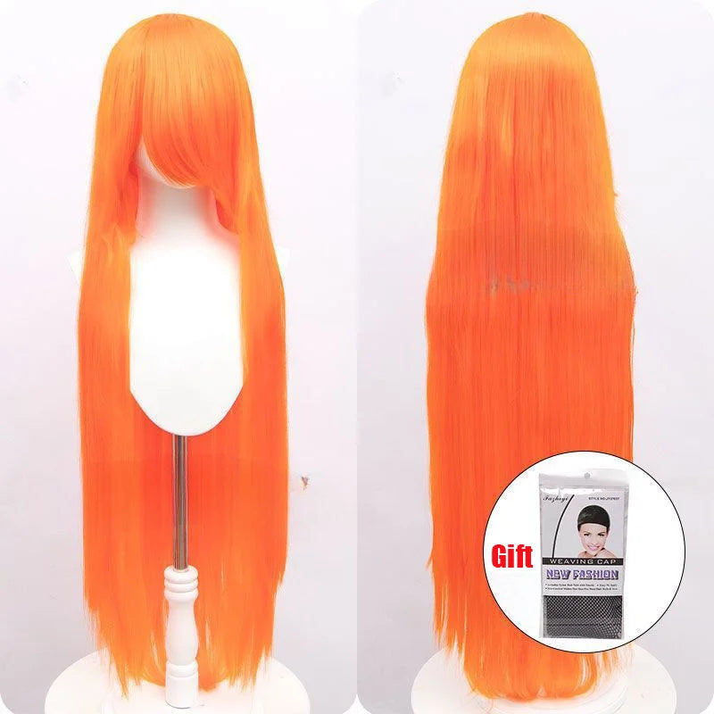 Snoya 100cm synthetic long straight cosplay wig with bangs Heat Resistant hair Anime pink blonde red purple women wig