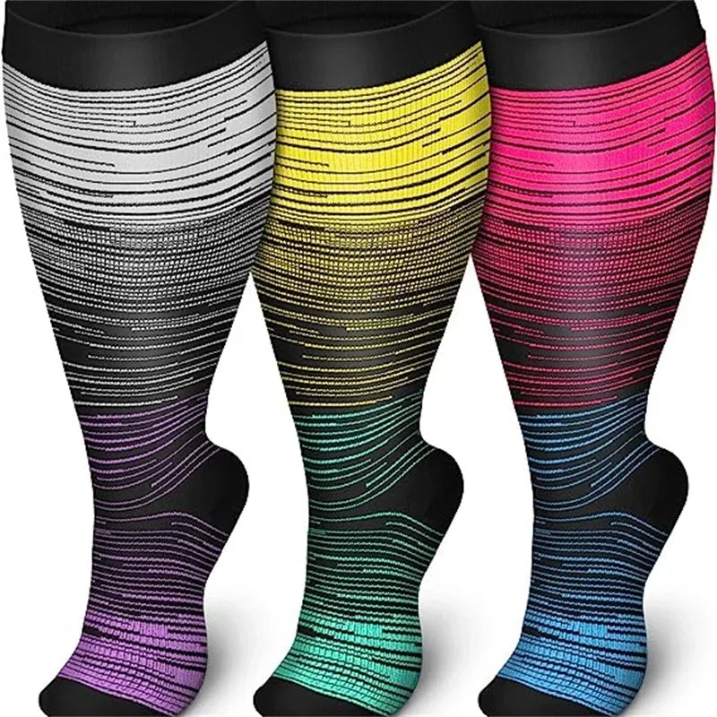 Plus Size Compression Socks for Women Men 20-30 MmHg Wide Calf Extra Large Knee High Flight Sock for Circulation Support 2XL-4XL