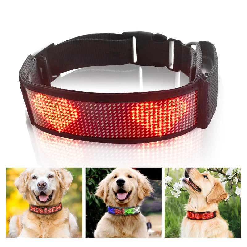 Free Size Adjustable Luminous LED Pet Collar Waterproof LED Light up Safety Dog Collar Programmable LED Display Dog Collars