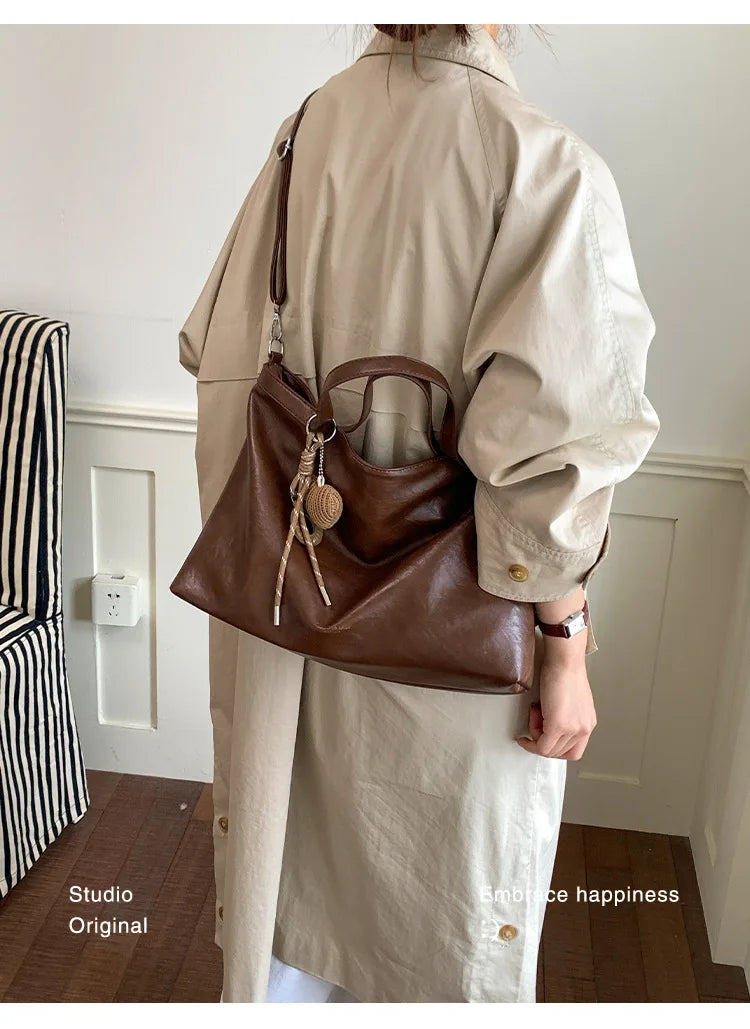 Casual Women Handbags Big Capacity Luxury Design PU Leather Female Shoulder Crossbody Bag Commuting Office Totes Ladies Hand Bag