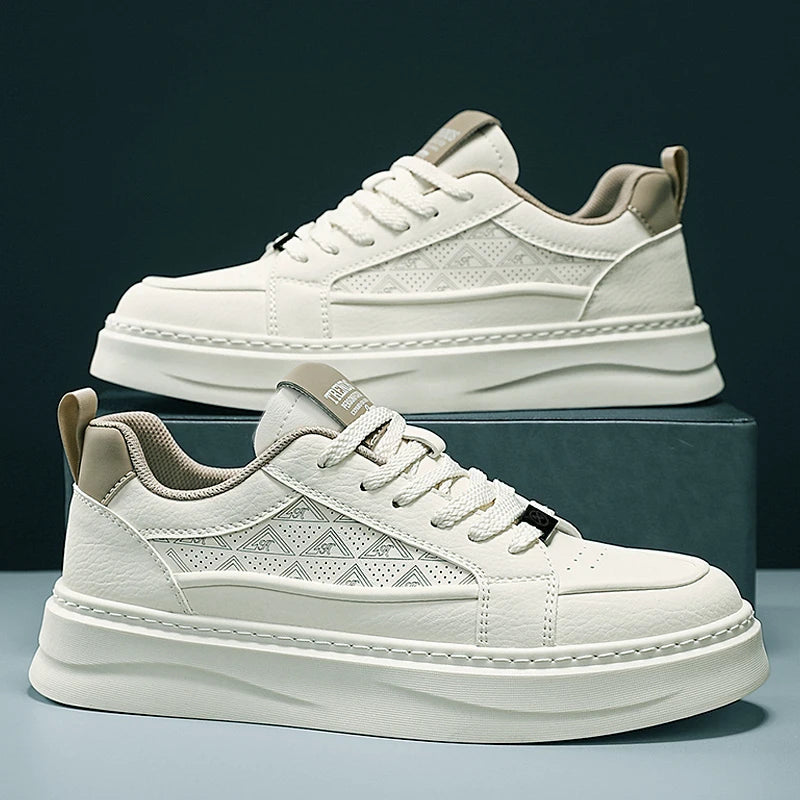 Men's sports shoes, punched sports shoes, white shoes, niche Korean version, versatile casual shoes, board shoes, trendy shoes,