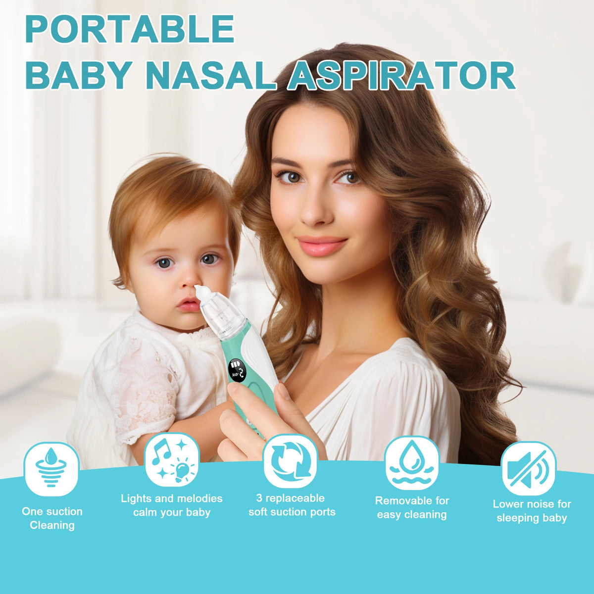 3 in 1 Electric Baby Nasal Aspirator Booger Mucus Sucker Nose Cleaner Nose Suction Device for Newborn & Toddlers Safe Gentle Use