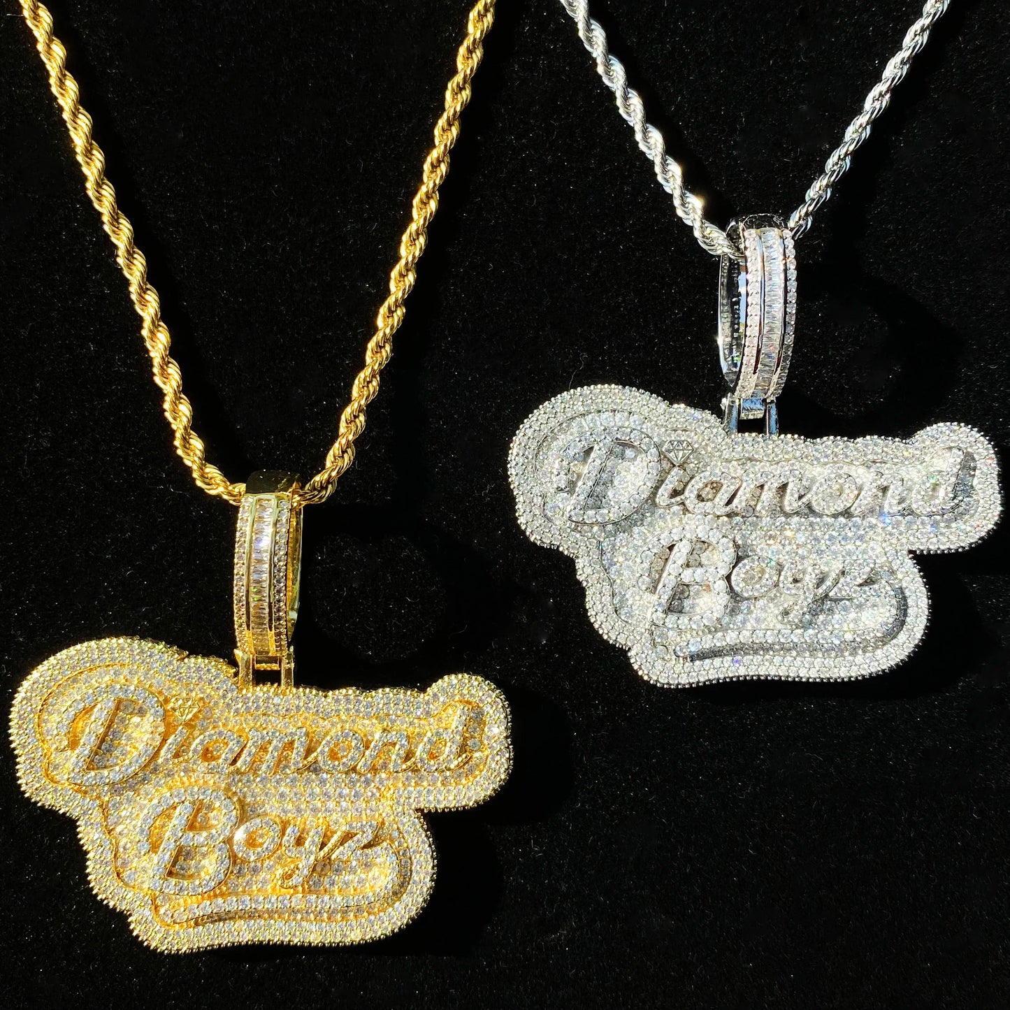 Aokaishen Iced Out Diamond Boyz Necklace Pendant for Men Real Gold Plated Cubic Zirconia Hip Hop Jewelry