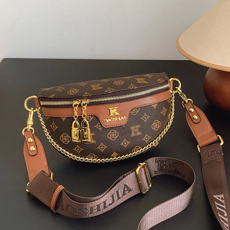 High-End Fashion Women's Waist Bag Luxury Classic Printed Single Shoulder Crossbody Bag Versatile Women Chest Bag British Style
