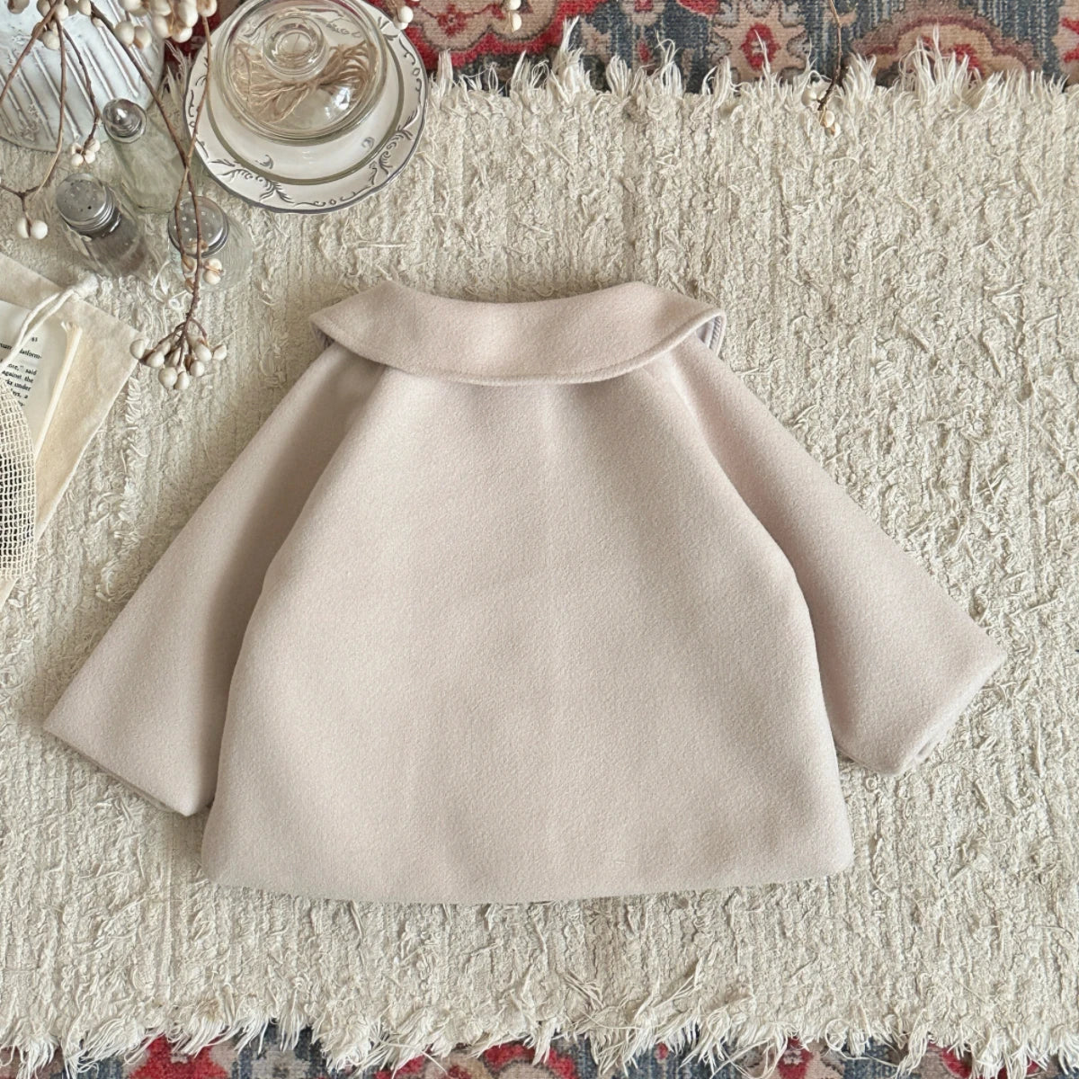 Soft Warm Baby Woolen Fabric Coat Beige/Camel Cute Sun Embroidery Lapel Jacket Infant Toddler Autumn Winter Going Out Outerwear