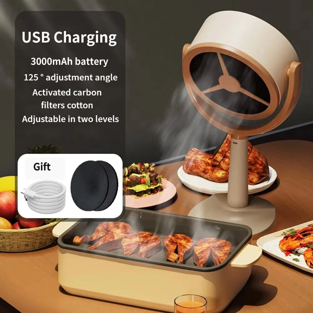 Portable Electric Desktop Range Hood USB Adjustable Angle Mini High Suction Power Exhaust Fan for BBQ Hot Pot Kitchen Appliances