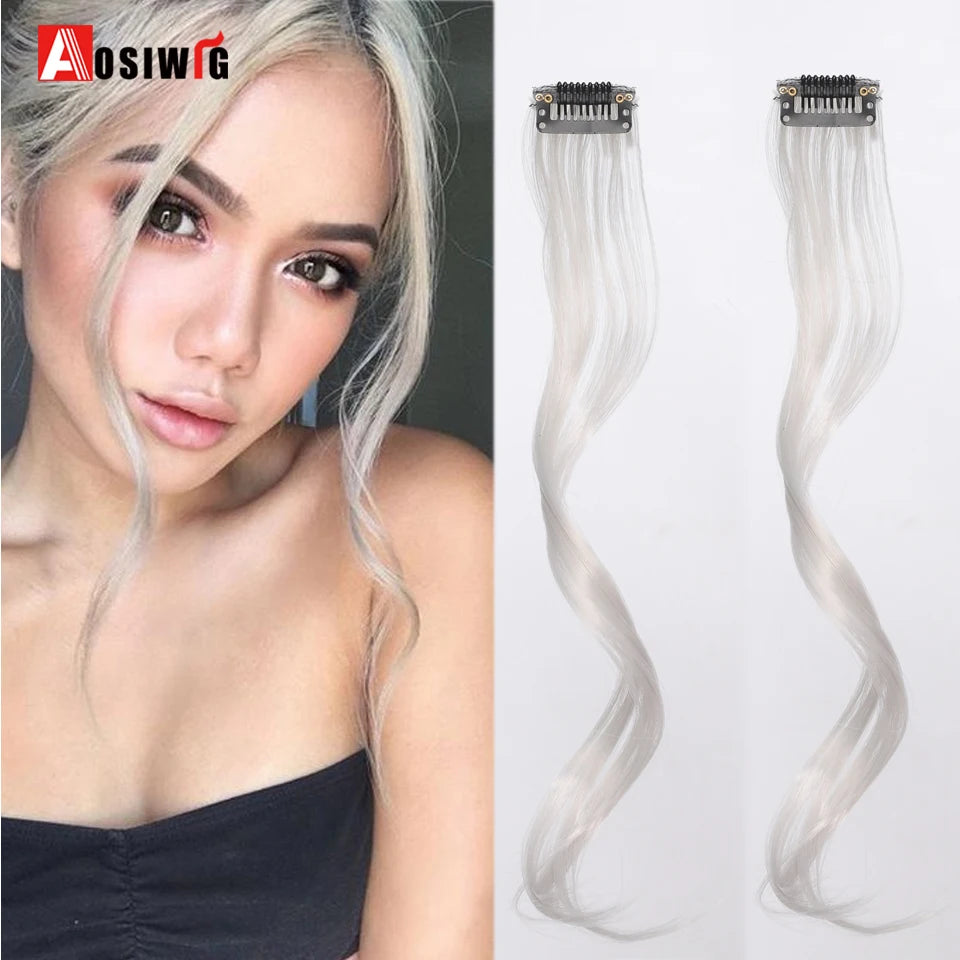 2PC Synthesis Bangs Wig Hair Extensions Curly Clip-on Hair Front Side Long Wavy Blone  Bangs With Clip Invisible Fringe Fake Hai