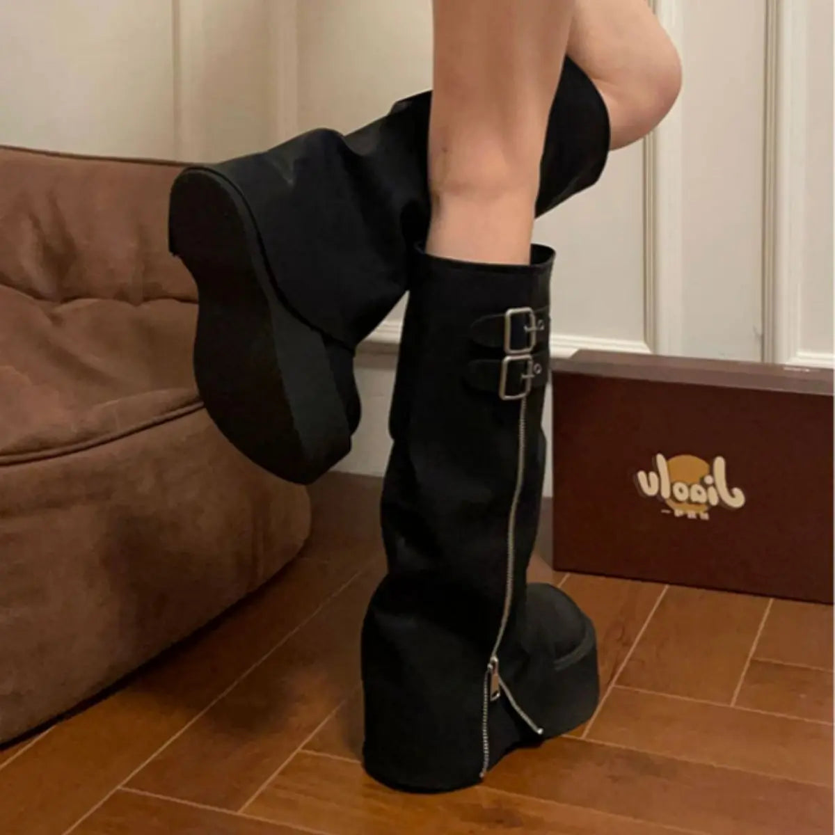 Thick Soled Boots Western Knight Boots Long Tube Boots For Women In Autumn And Winter, Knee Length Slim High Tube Boots,
