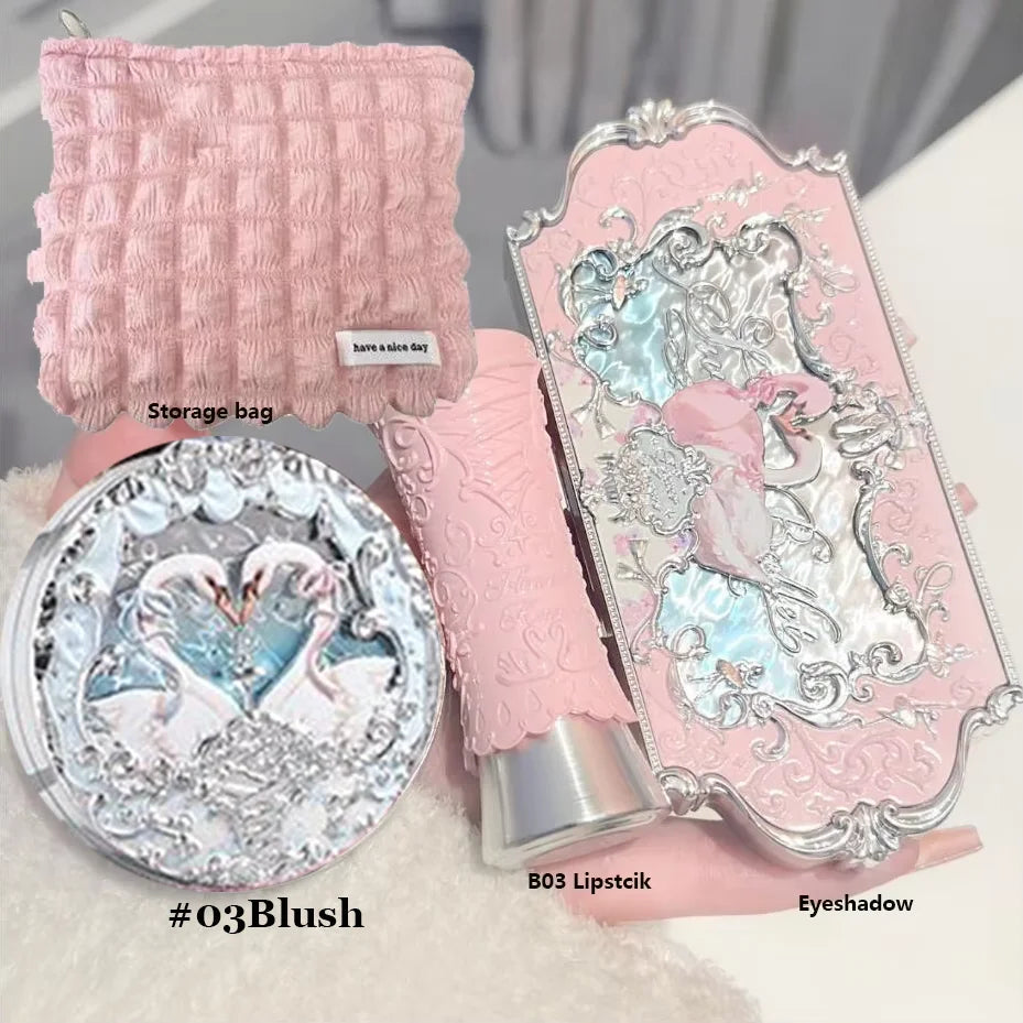 Makeup Flower Knows Set Swan Ballet Series Six Color Eyeshadow Palette Embossed Blusher Shine Lipstick Kit With Bag All In