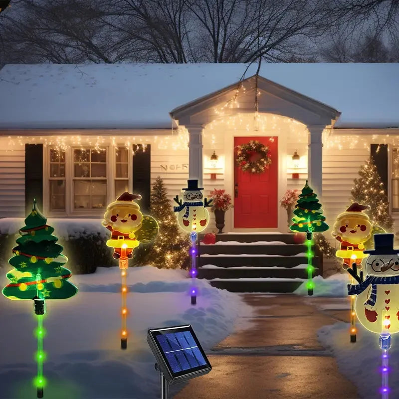 5/6pcs/set Christmas Snowman Santa Claus Solar Garden Light Warm White Waterproof Stake Lamp Garden Outdoor Christmas Decoration