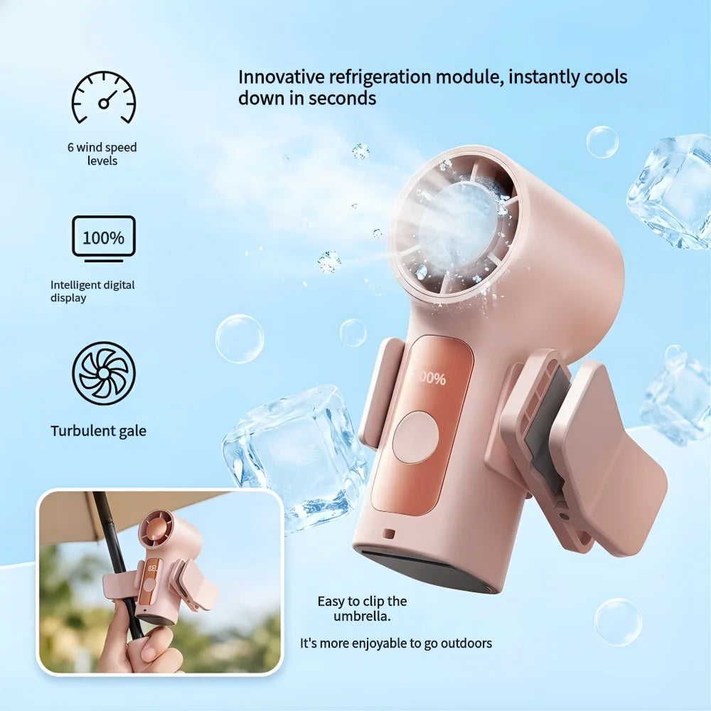 Hands-free  Fan With Clips Cooling Canopy Fans 3000mAh Portable Fan Stepless Control Digital Display Anti-slip Clips Of Umbrella