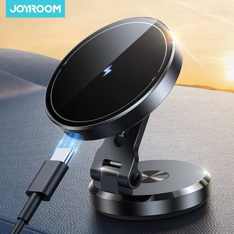 Joyroom Car Phone Holder Charger with Rotatable Charging Panel 15W Wireless Fast Charging Magnetic Phone Holder For iPhone 16-12