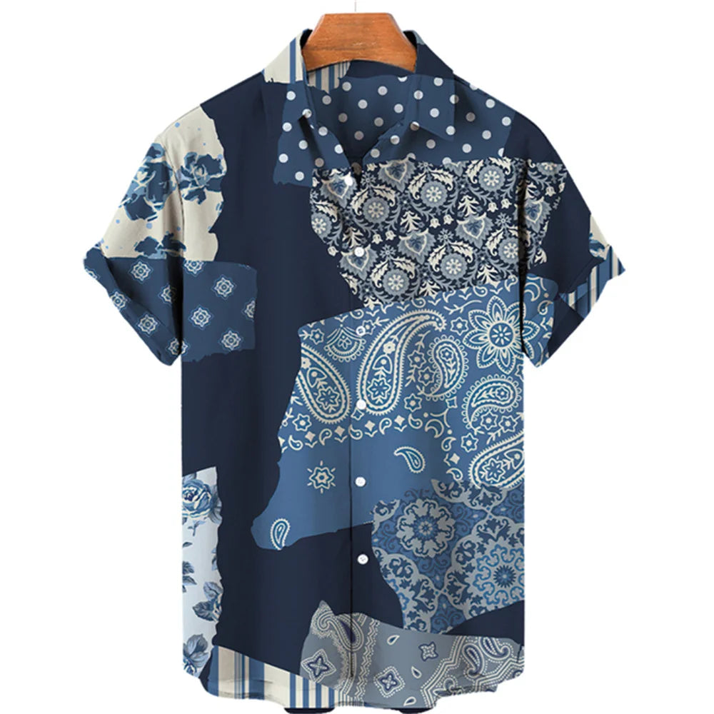 2023 Cashew Flower Shirt Men's Casual Fashion Hawaiian Lapel Hd Printing Loose Short-sleeved Top Wholesale