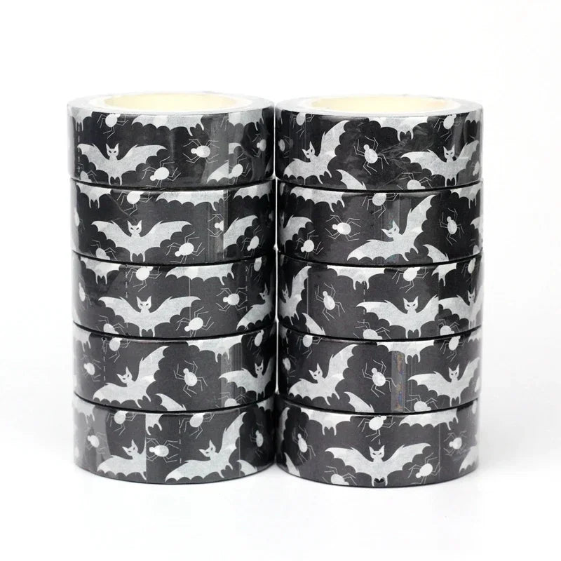 1pc 10M Deco Bat Rose Skull Black Cat Haunted House Halloween Masking Washi Tape Set for Scrapbooking Cute Journal Stationery
