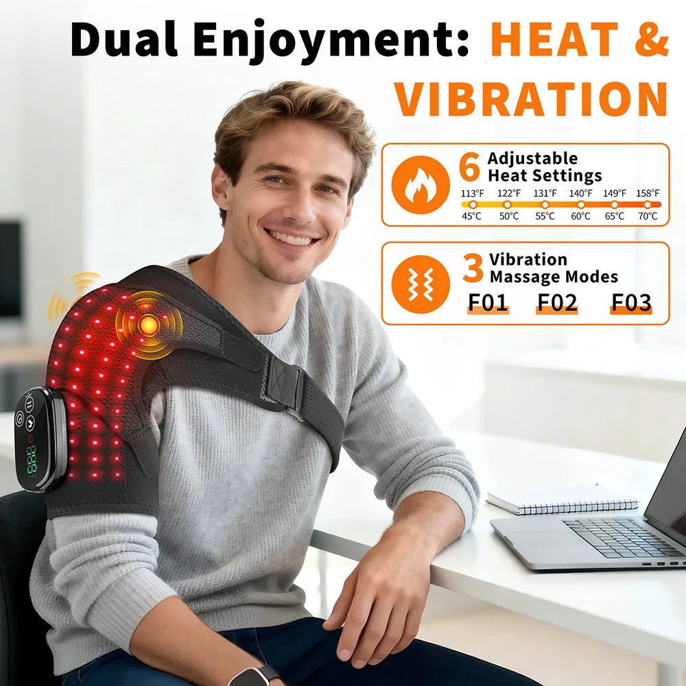 Multifunctional Shoulder/Knee Support Belt 660 and 850nm Red Light Shoulder Heating Vibration Massage Wrap Pad Warm Brace