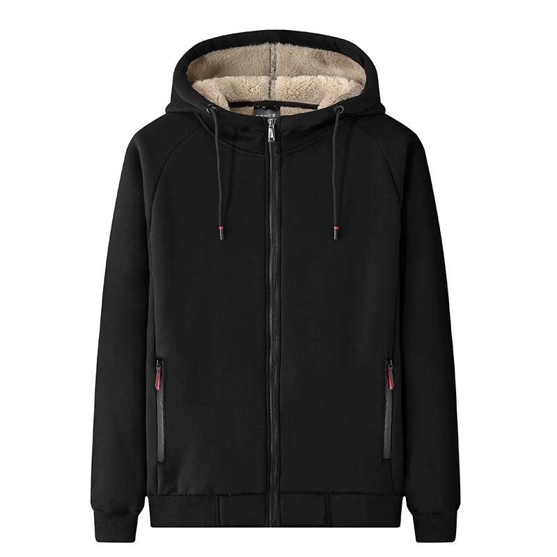 2025 Winter Warm Jacket Men Thick Fleece Hooded Zip Pockets Black Grey Thermal Coat Men Casual Jackets Plus Size 6Xl 7Xl 8Xl